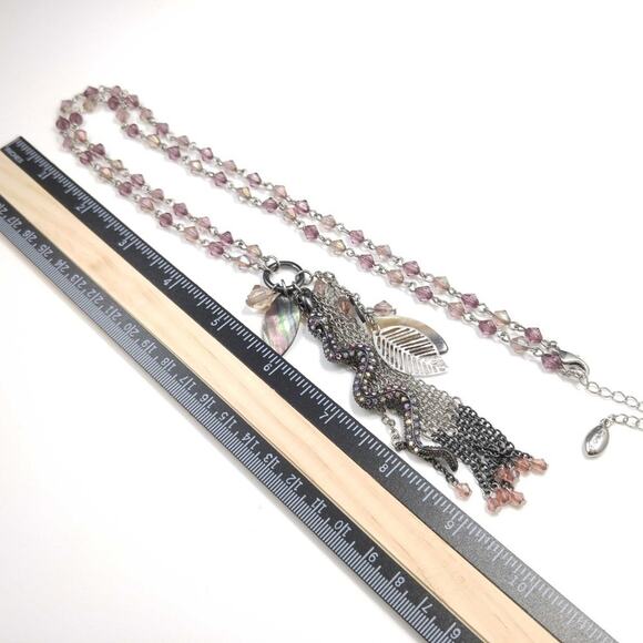 Guess Tassel Snake Pendant Crystal Beaded Necklace - 32 Inches - Signed - Picture 7 of 10